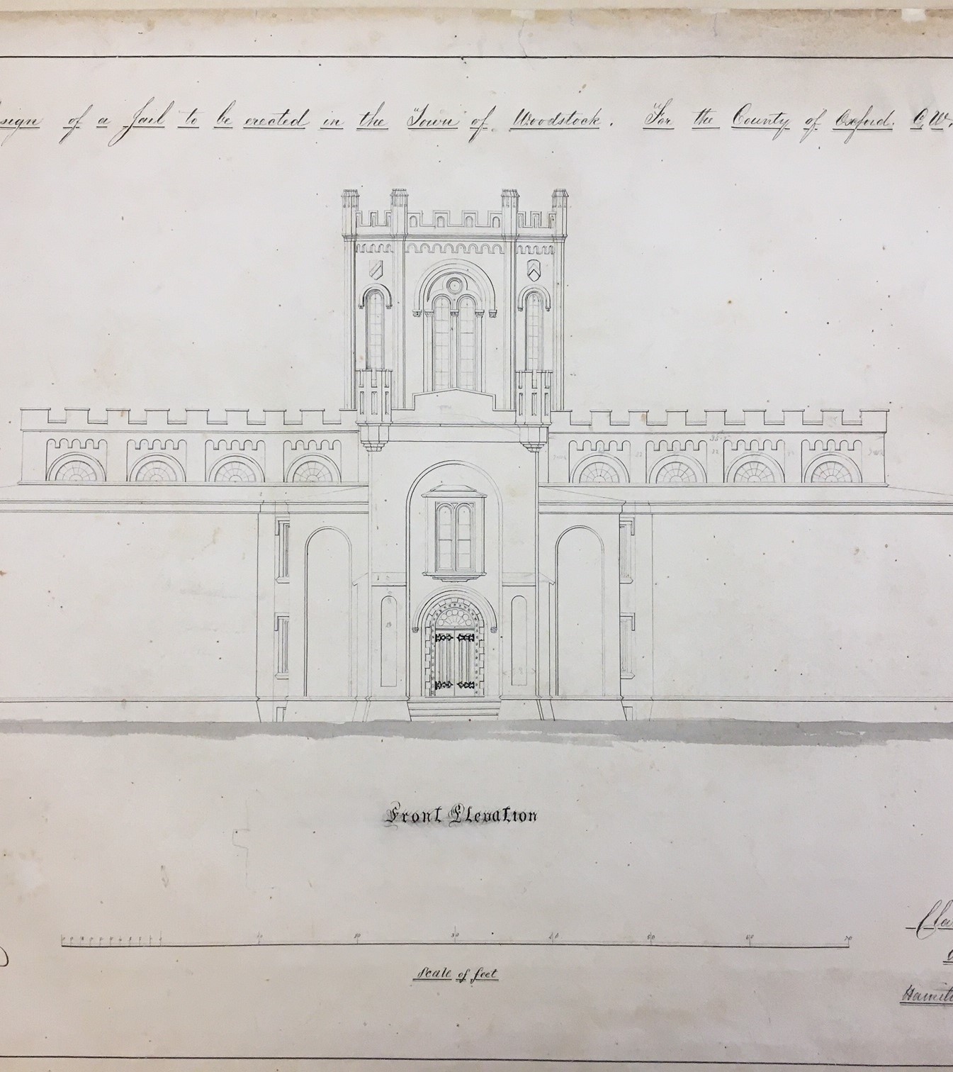 Architectural drawing of Gaol facade 1853